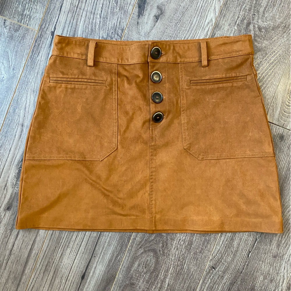 Zara faux suede brown mini skirt with buttons